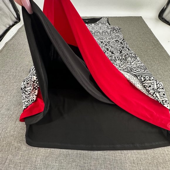 R&K Dress Black‎ White Red Round Neck Sleeveless Large Stretch Mandala Print - Picture 9 of 15